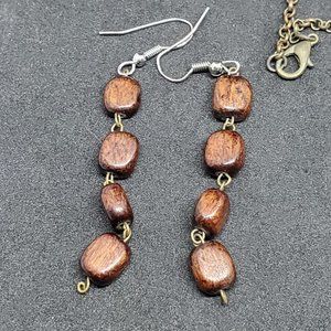 Handmade Artisan Hook Wood Bead Earrings Dangle
